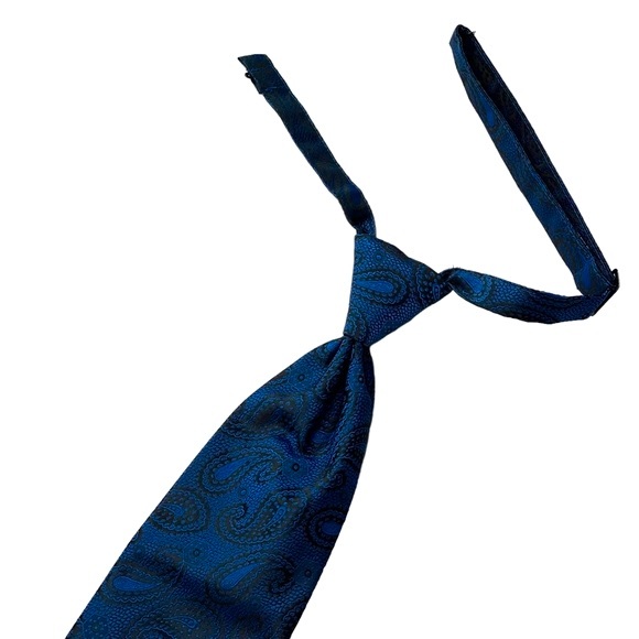Pronto Uomo Formal Tie Set Pre-Tied Adjustable Blue and Black Paisley - Picture 2 of 11